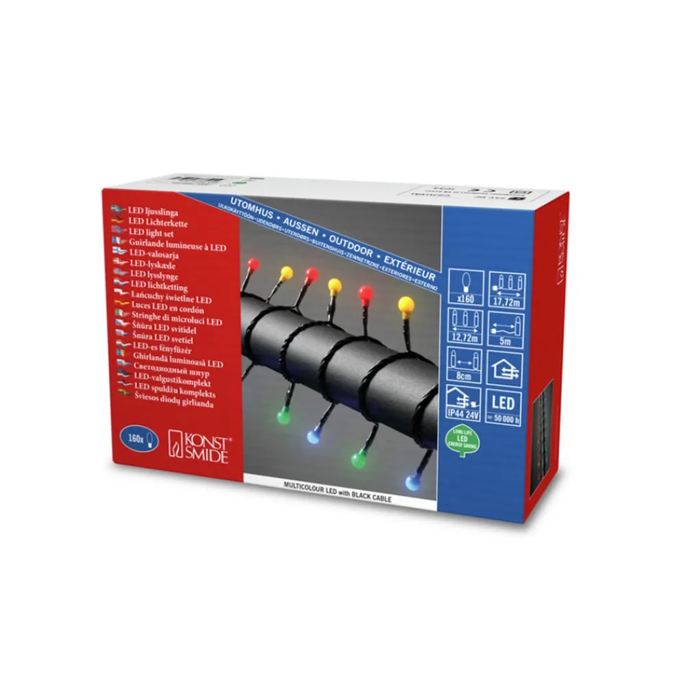 Konstsmide Christmas LED-lyskæde 160 lk, 12,72m udendørs brug, farverig