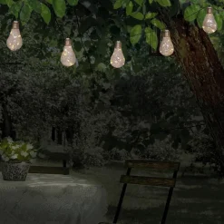 Näve LED-lyskæde m. solcelle, glødepære, 10 lyskilder