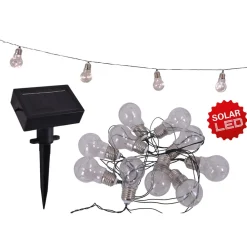Näve LED-lyskæde m. solcelle, glødepære, 10 lyskilder