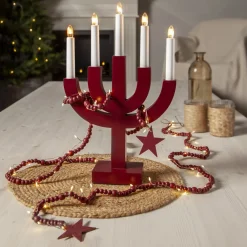 STAR TRADING Dekorationsbelysning|Julepynt>LED-lyskæder Beady, rød, træperler, 150 cm, batteri