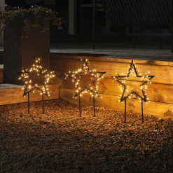 LED-metalstjerne med jordspyd, IP44, sæt/3^Konstsmide Christmas New