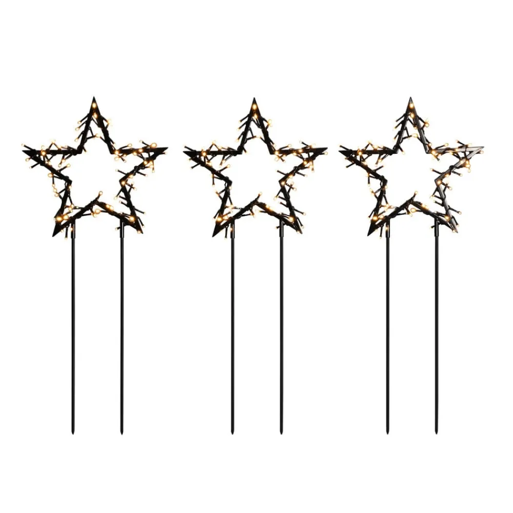 LED-metalstjerne med jordspyd, IP44, sæt/3^Konstsmide Christmas New