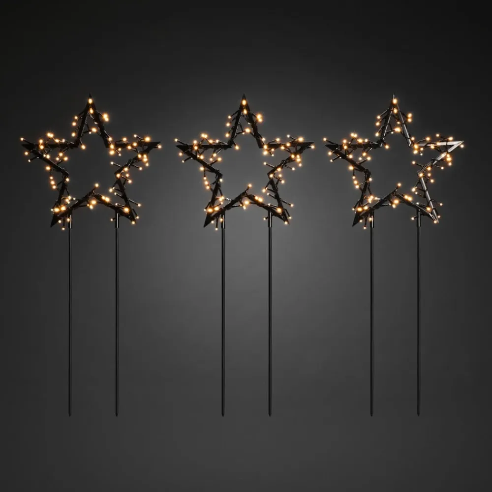 LED-metalstjerne med jordspyd, IP44, sæt/3^Konstsmide Christmas New