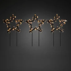 LED-metalstjerne med jordspyd, IP44, sæt/3^Konstsmide Christmas New