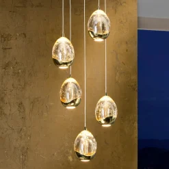 LED-pendel Rocio, 5-lys, rund, metal, glas, guld^Schuller Valencia Discount