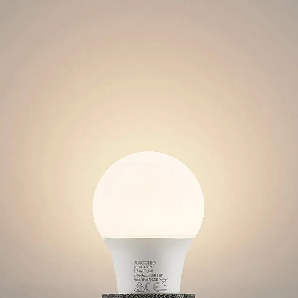 Arcchio LED-pære E27 A60 8 W 3.000 K opal, sæt med 6 stk