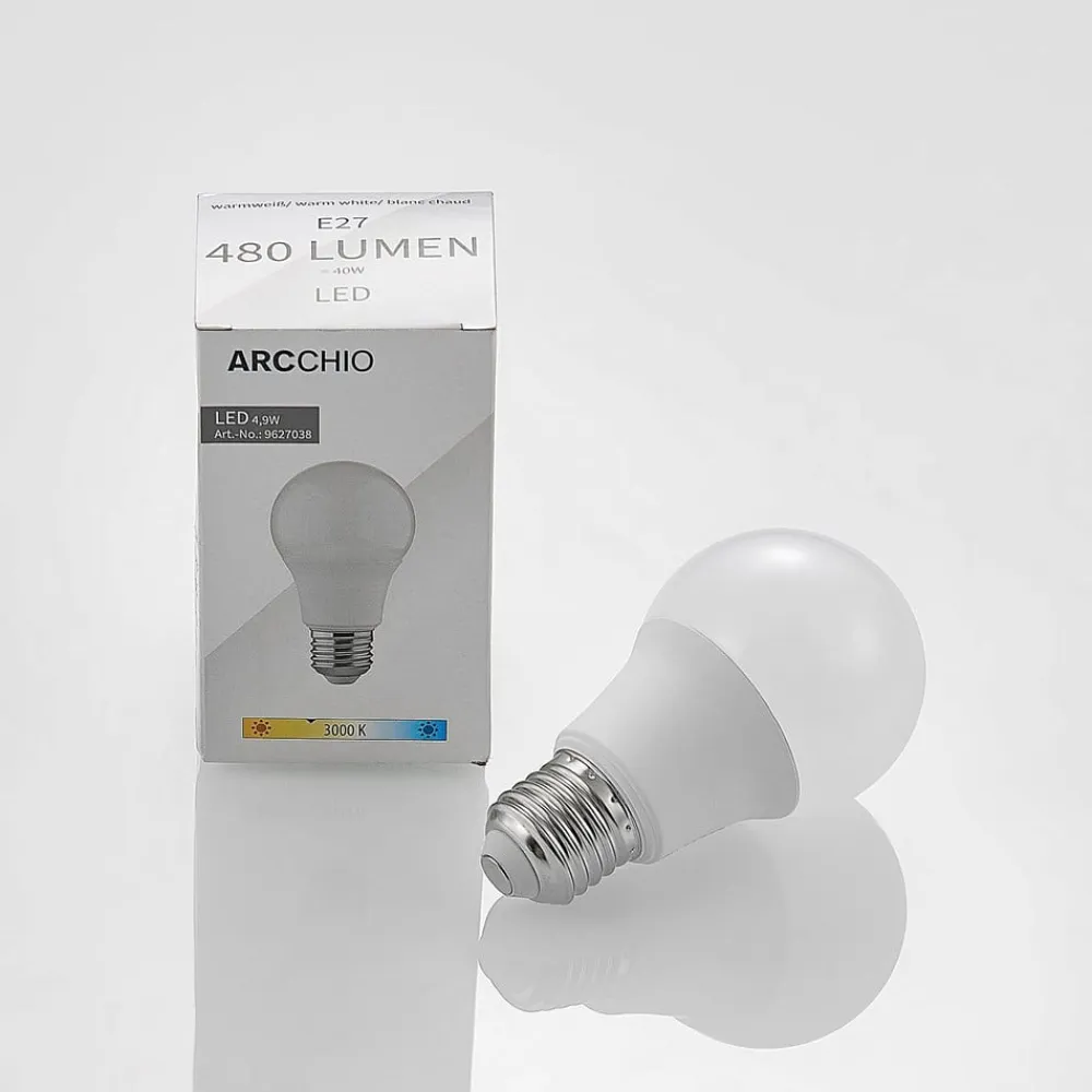 Arcchio LED-pære E27 A60 4,9 W 3.000 K opal, sæt m. 3 stk