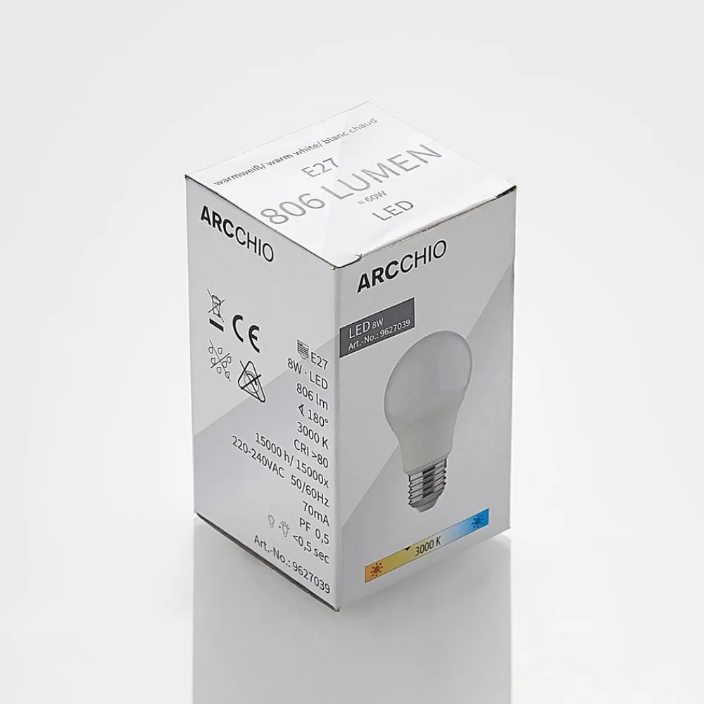 Arcchio Led Pærer>LED-pære E27 A60 8 W 3.000 K opal, sæt med 10 stk