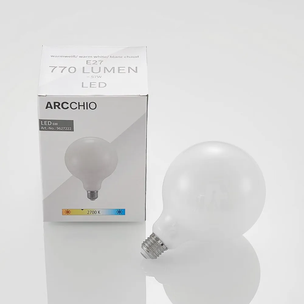 Arcchio LED-pære E27 6W 2.700 K G125 kan dæmpes opal 2 stk