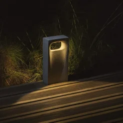 FARO BARCELONA Sokkellamper>LED-sokkellampe Glint, 3000K, 40 cm, grå, beton, IP55