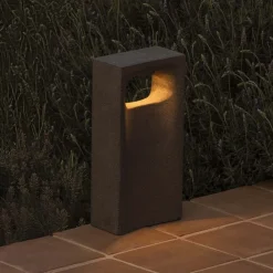 FARO BARCELONA LED-sokkellampe Glint, 2700K, 40 cm, grå, beton, IP55