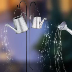 LED-solcellelampe 33652, sølv, vandkande, jordspyd, metal^Globo Sale