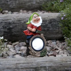 STAR TRADING Dekorationsbelysning|Solcellelamper>LED-solcellelampe Gnomy farverig/rød plast 21 cm skovhugger