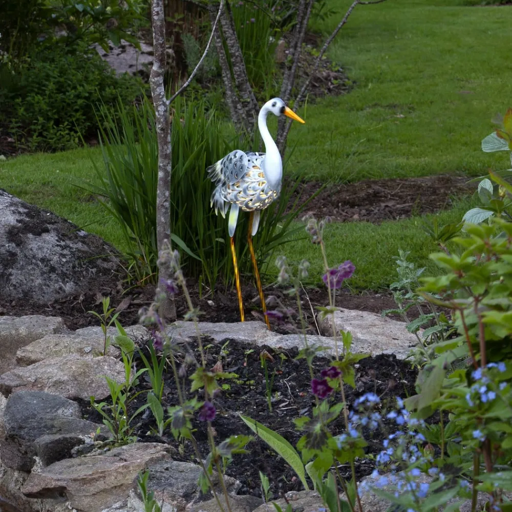 STAR TRADING LED-solcellelampe Heron som en hejre figur