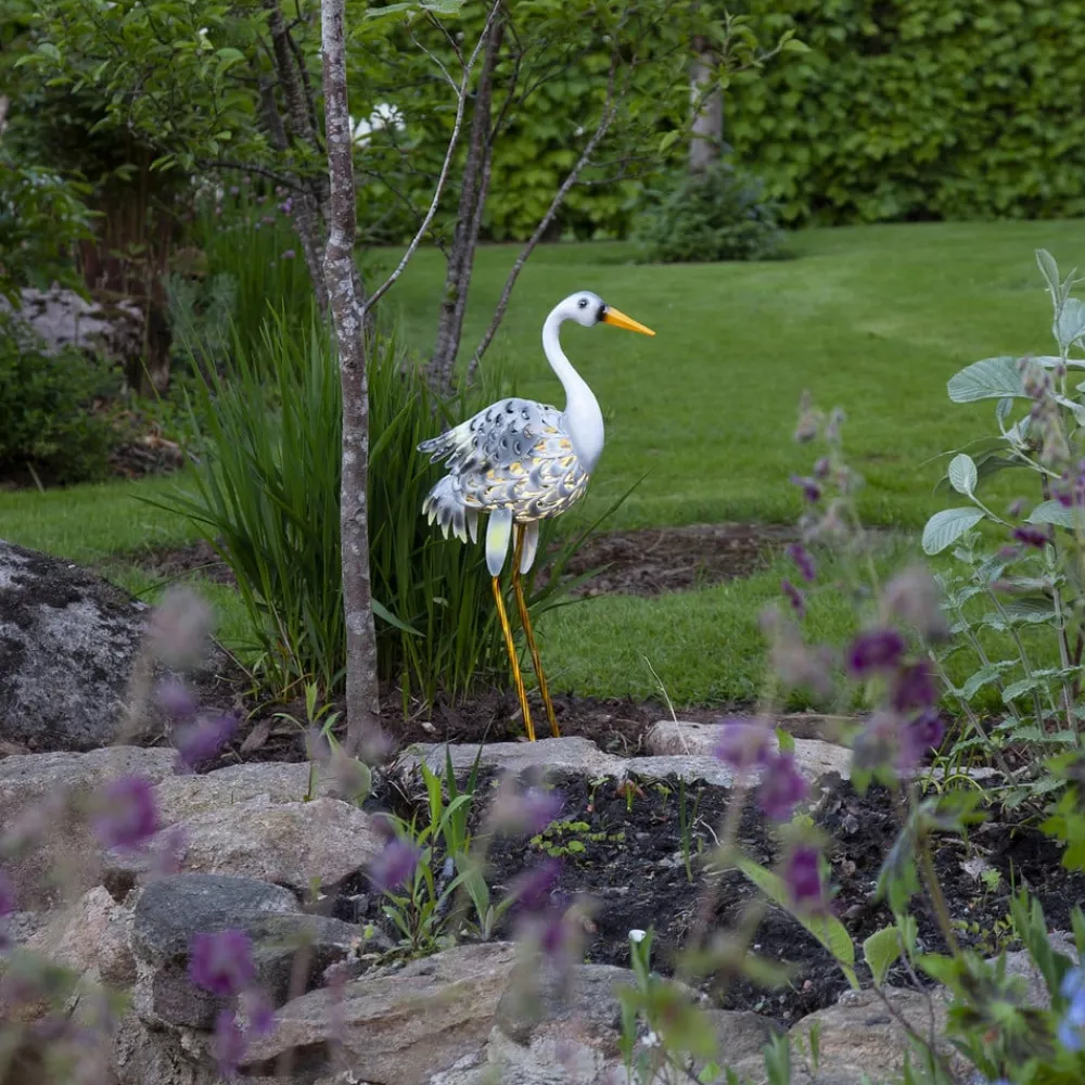 STAR TRADING LED-solcellelampe Heron som en hejre figur