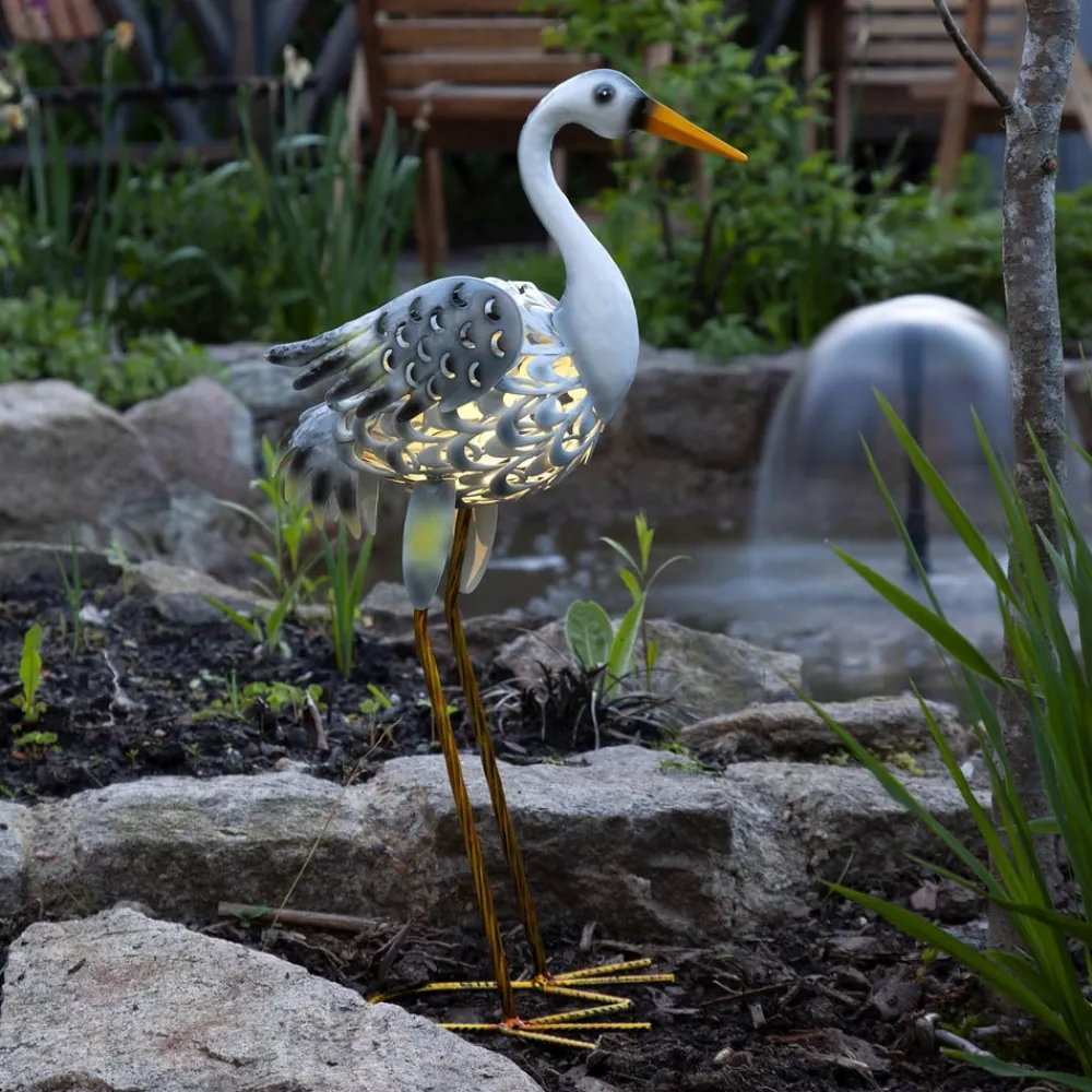 STAR TRADING LED-solcellelampe Heron som en hejre figur
