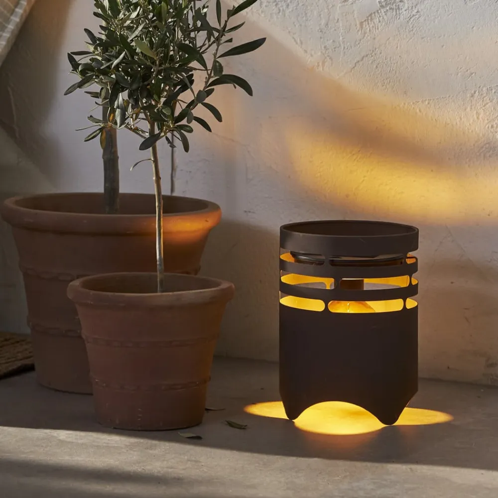 STAR TRADING LED-solcellelampe Marron, højde 25 cm, brun, metal, USB-C