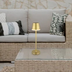 Globo Solcellelamper>LED-solcellelampe, metal, guldfarvet, højde 41 cm, IP44