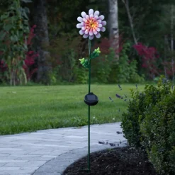 STAR TRADING LED-solcellelampe Pink Daisy i blomsterform