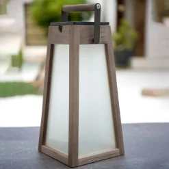 Les Jardins LED-solcellelygte Tecka, teaktræ Duratec grå 39 cm