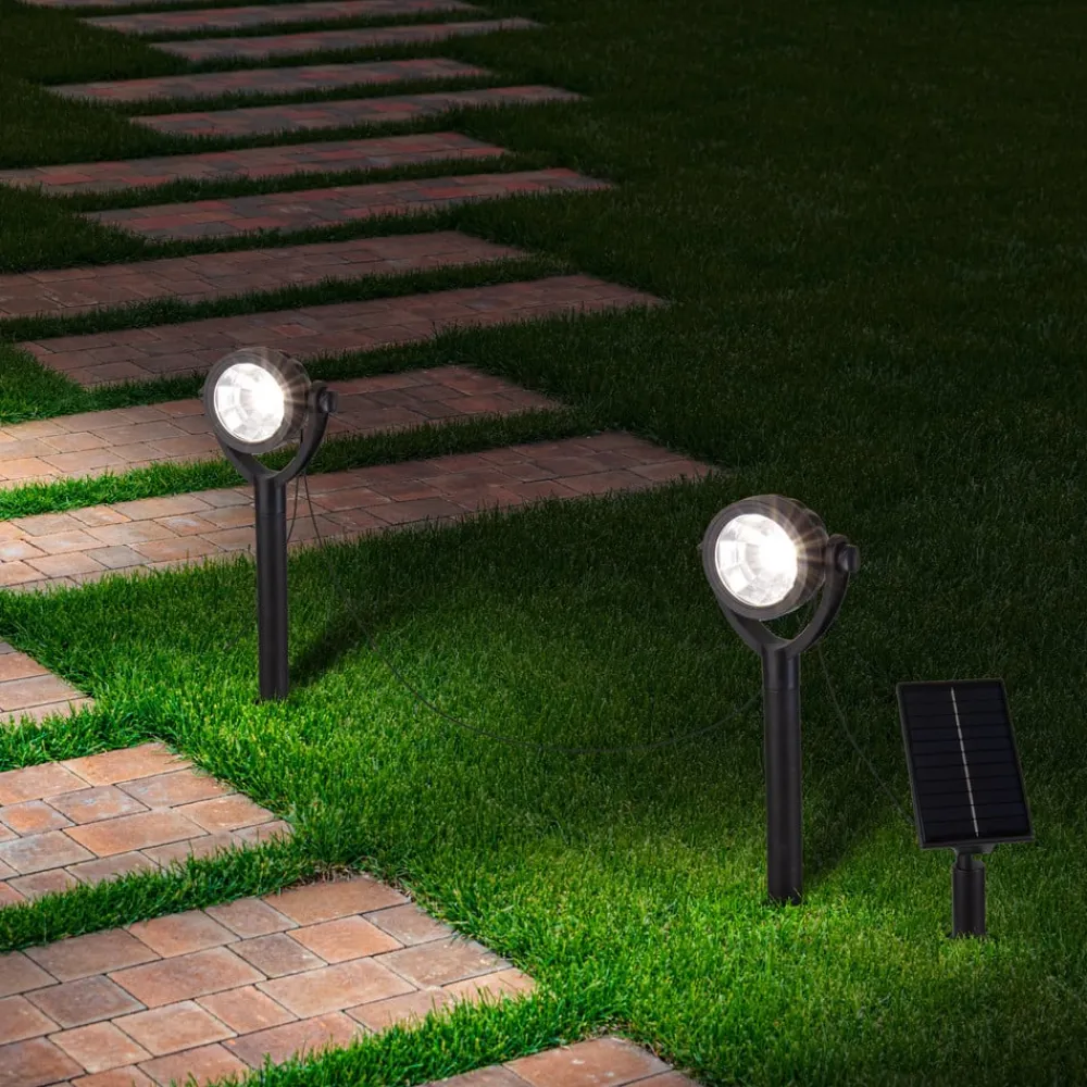 Näve LED-spot med jordspyd NOMI, sort, 6 stk. sæt, IP44