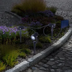 Näve LED-spot med jordspyd SPOTI, sort, 3-sæt, IP44