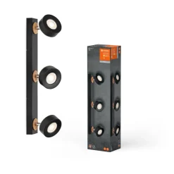 LED-loftspot Pluto, stål, træ, 3-lys, sort^LEDVANCE New