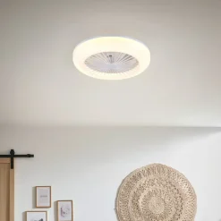 LED-ventilator Mora, DC, støjsvag, Ø 45 cm, CCT, fjernbetjening^Reality Leuchten Clearance