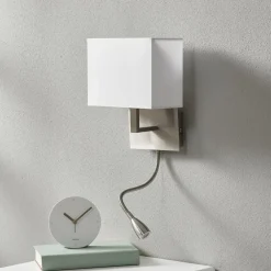 LED-væglampe 6519 med LED-læselampe, satineret sølv^Searchlight Sale