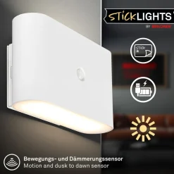 Briloner LED-væglampe Chat, hvid, 16 cm, plast, sensor