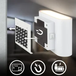 Briloner LED-væglampe Chat, hvid, 16 cm, plast, sensor