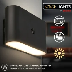 LED-væglampe Chat, sort, 16 cm, plast, sensor^Briloner Discount