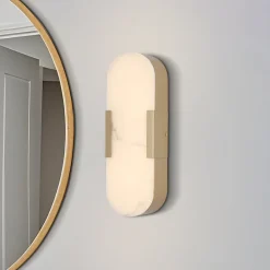 Searchlight LED-væglampe til badeværelset Opaline Højde 35 cm guldfarvet metal/harpiks