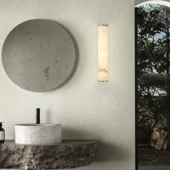 Searchlight Væg- Og Spejllamper>LED-væglampe til badeværelset Wales, guld/marmoreret, 35 cm stål/harpiks