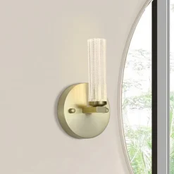 LED-væglampe til badeværelset Aberdeen, højde 24 cm, messingfarvet metal^Searchlight