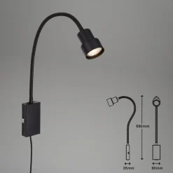 Briloner LED-væglampe Tusi med fleksarm, sort