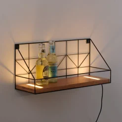 LED-væglystavle med træhylde, 45x15cm^JUST LIGHT. GmbH New