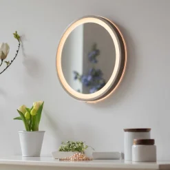 Paul Neuhaus Møbel Og Interiør>LED-vægspegel VIDRO, bronze, Ø 36 cm, powerbank, afbryder