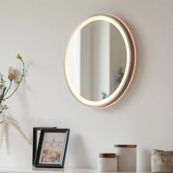 Paul Neuhaus LED-vægspegel VIDRO, bronze, Ø 46 cm, powerbank, afbryder