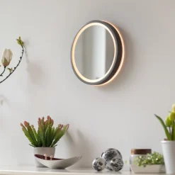 Paul Neuhaus Møbel Og Interiør>LED-vægspegel VIDRO, grå, Ø 26 cm, powerbank, afbryder