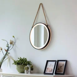 LED-vægspegel VIDRO, sort, Ø 40 cm, powerbank, hængende^Paul Neuhaus Clearance