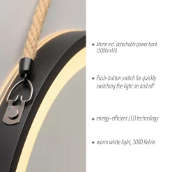 LED-vægspegel VIDRO, sort, Ø 40 cm, powerbank, hængende^Paul Neuhaus Clearance