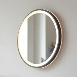 Paul Neuhaus LED-vægspejl VIDRO, grå, Ø 46 cm, powerbank, afbryder