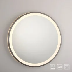 Paul Neuhaus LED-vægspejl VIDRO, grå, Ø 46 cm, powerbank, afbryder