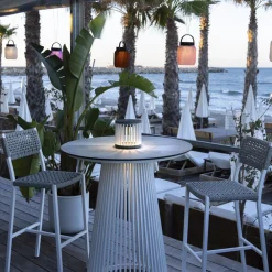 Les Jardins LED-solcellebordlampe Halo, hvid, aluminium/granit