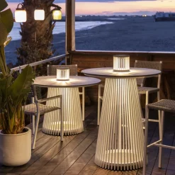 Les Jardins LED-solcellebordlampe Halo, hvid, aluminium/granit