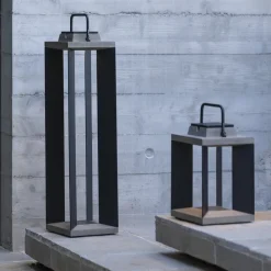 LED-solcellelanterne Teckalu, grå/sort, 60 cm^Les Jardins Online