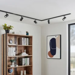 Lindby Skinnesystem>1 lyskilde skinnesystem Linaro, GU10, 5 lyskilder, sort