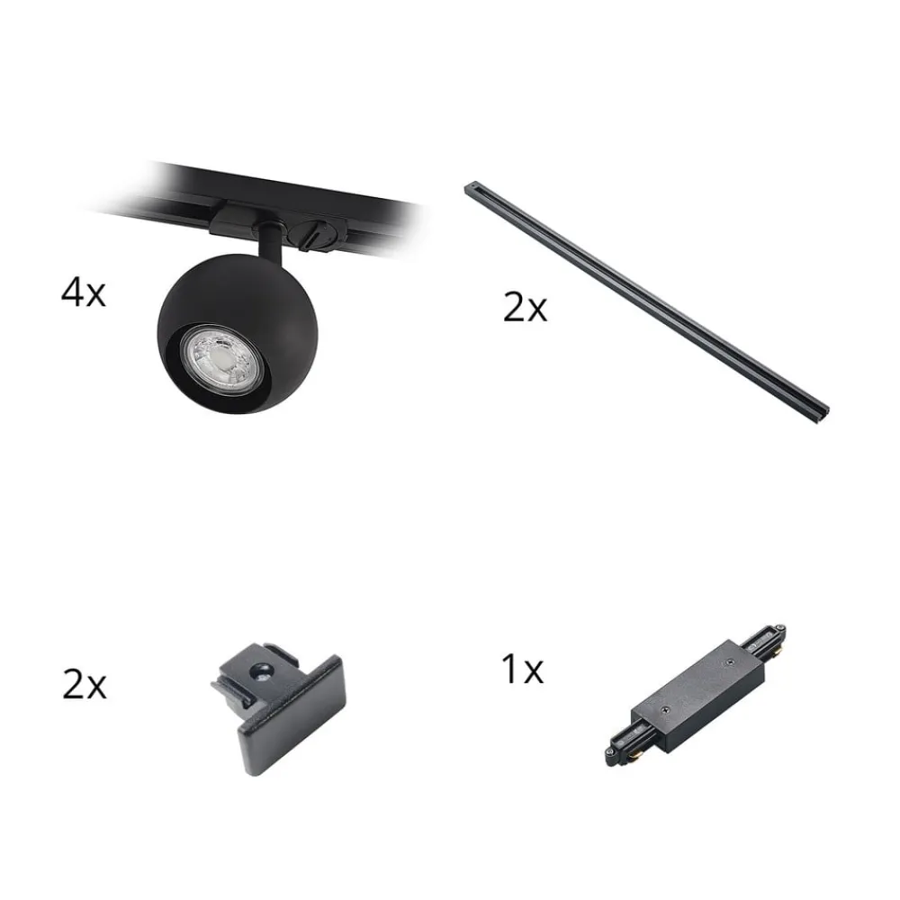 Lindby 1 lyskilde skinnesystem Linaro, GU10, 4 lyskilder, sort