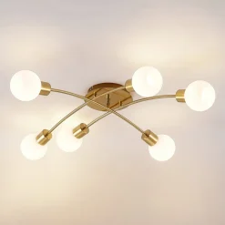 Agmar loftlampe, 6 lyskilder, messing^Lindby Hot